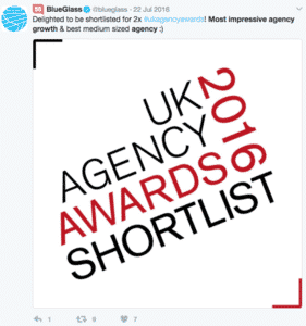  Blueglass shortlisted for UK Agency Awards 2016