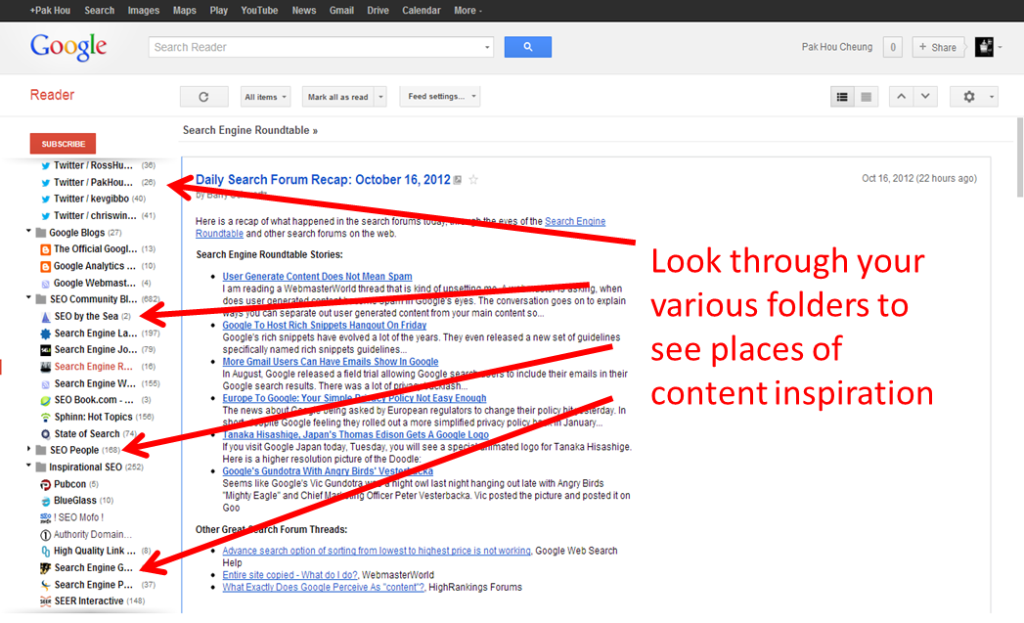 Google Reader - Content Idea Inspiration