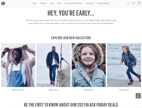 example from the Black Friday & Cyber Monday landing page of FatFace