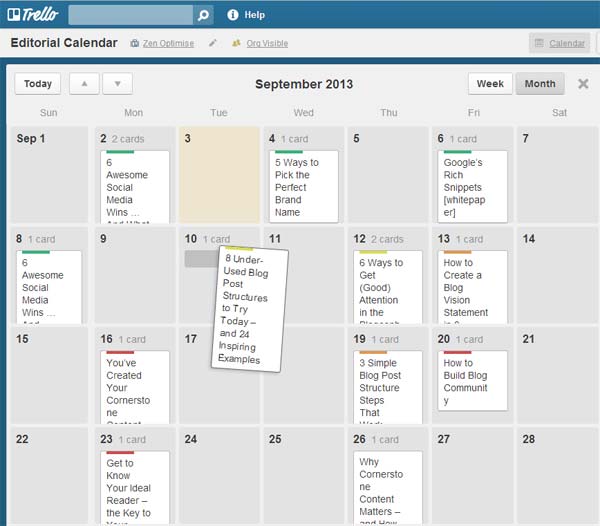 Trello calendar monthly view